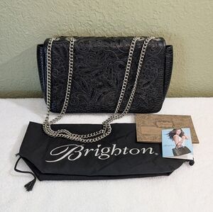 NEW Brighton Masterpiece Collection Luna Black Leather Shoulder Crossbody Bag